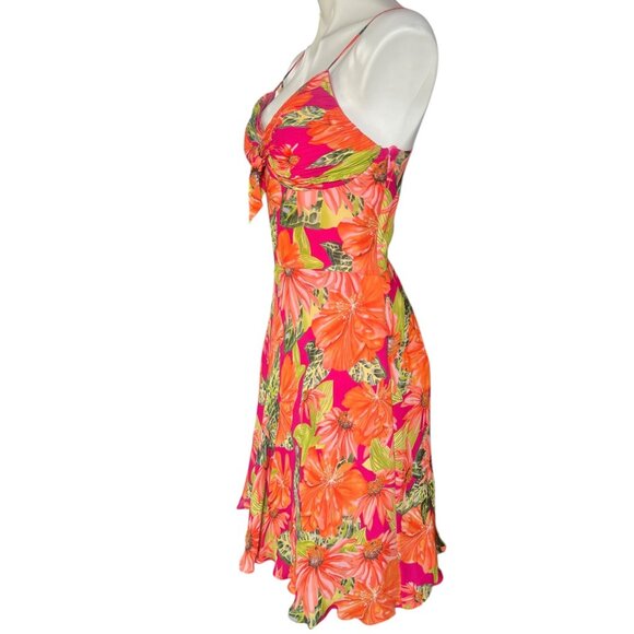 Sue Wong Size 12 Silk Floral Sundress Adjustable Straps Orange Red Green Lined - Picture 6 of 13